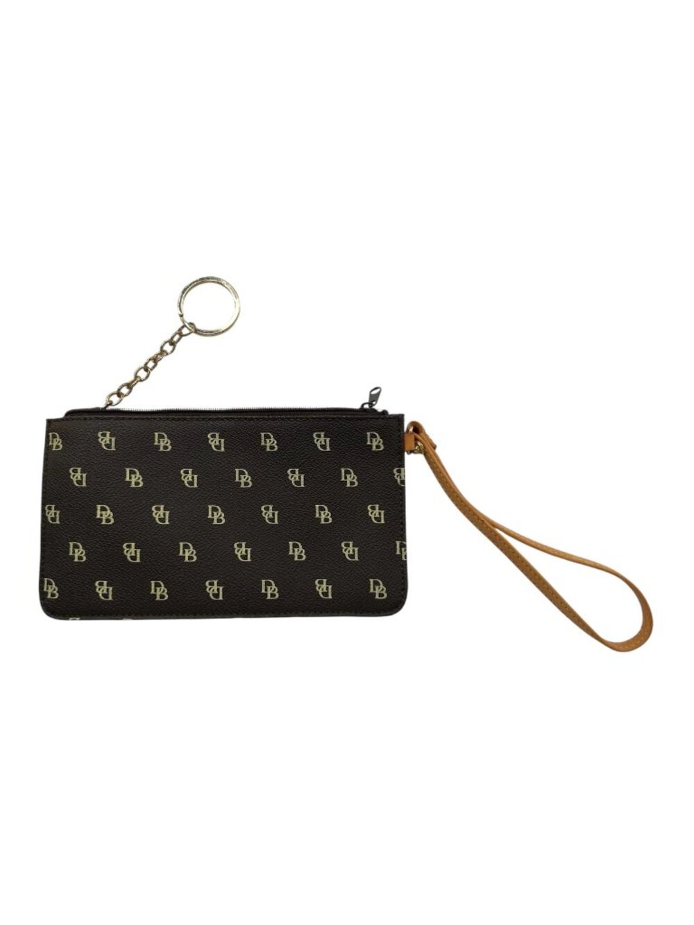 Dooney & Bourke Slim Zipper Top Wristlet Clutch Wallet With Key Ring & Monogram